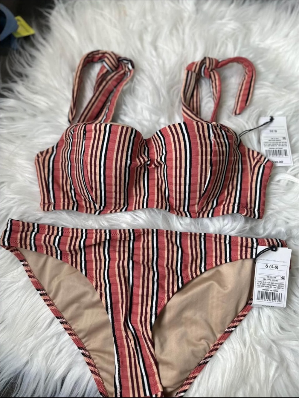 Striped Coral Two-Piece Bikini Set